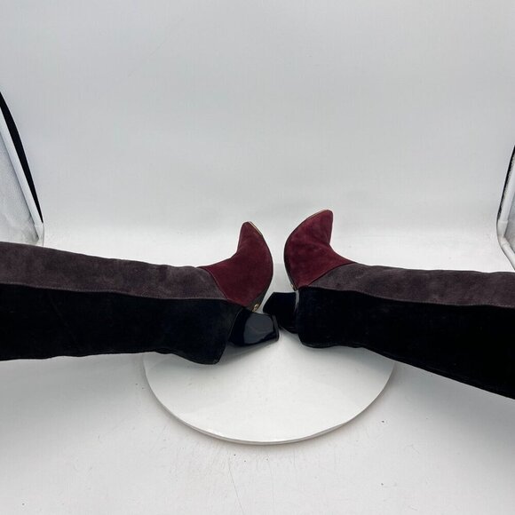 Tory Burch Lila 90mm Women Size 6M Burgundy Grey Black Suede Knee High Boot - Picture 6 of 15